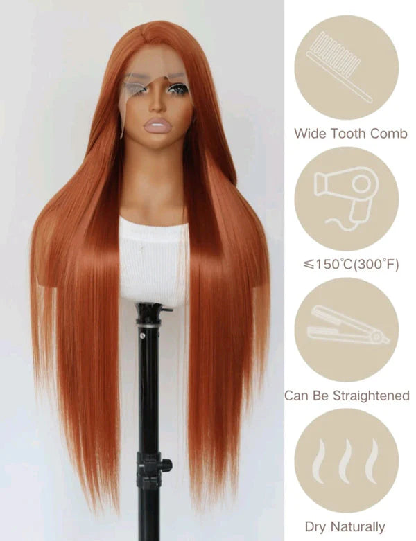 32” Dark Orange Long Lace Front Wig