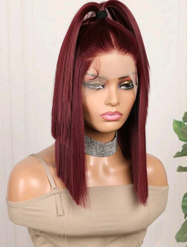 16” Burgundy Lace Front Wig(human blend)