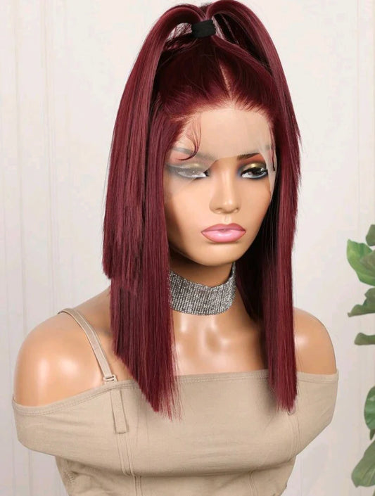 16” Burgundy Lace Front Wig(human blend)