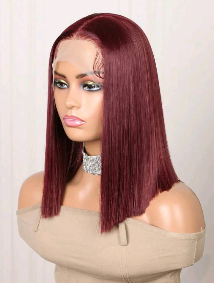 16” Burgundy Lace Front Wig(human blend)