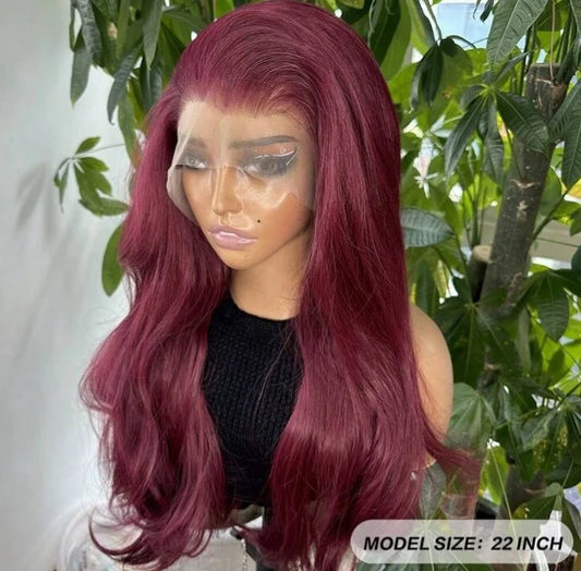 22” Burgundy Lace Front Wig(human blend)